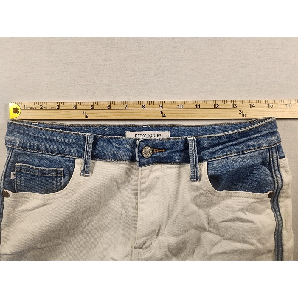Judy Blue White Denim Shorts Womens L Colorblock Side Stripe 2 Tone Stretch Prep - Picture 5 of 9